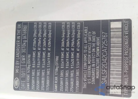 2012 Land Rover Range Rover Sport Hse z USA, uszkodzony, nr VIN SALSF2D42CA725767